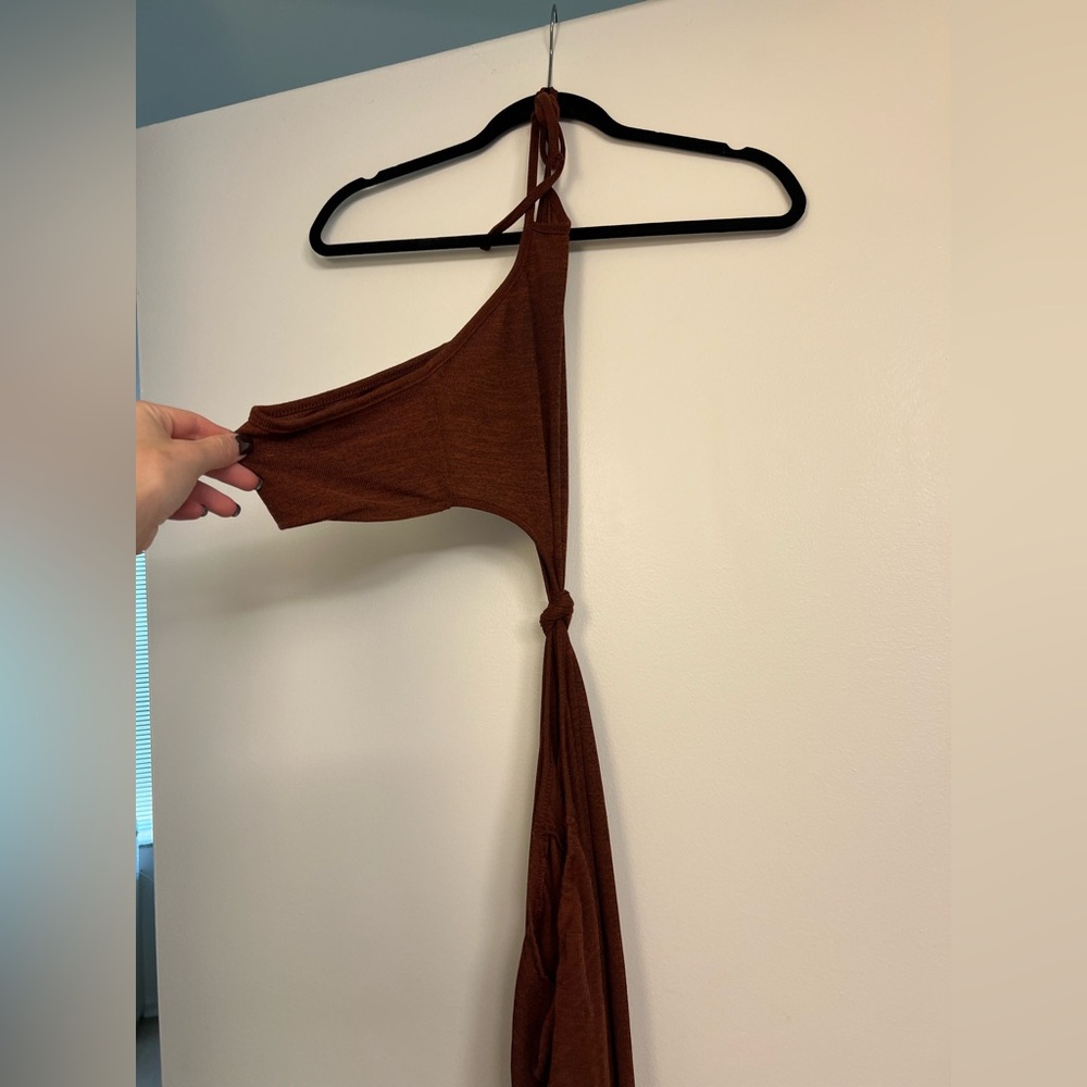 Brown One-Shoulder Brown Knit Dress